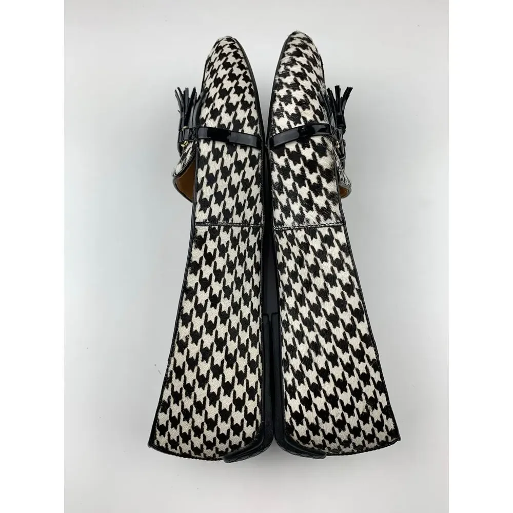 Talbots Flats Black White Houndstooth Calf Hair Tassel Fringe Shoes Women's 10